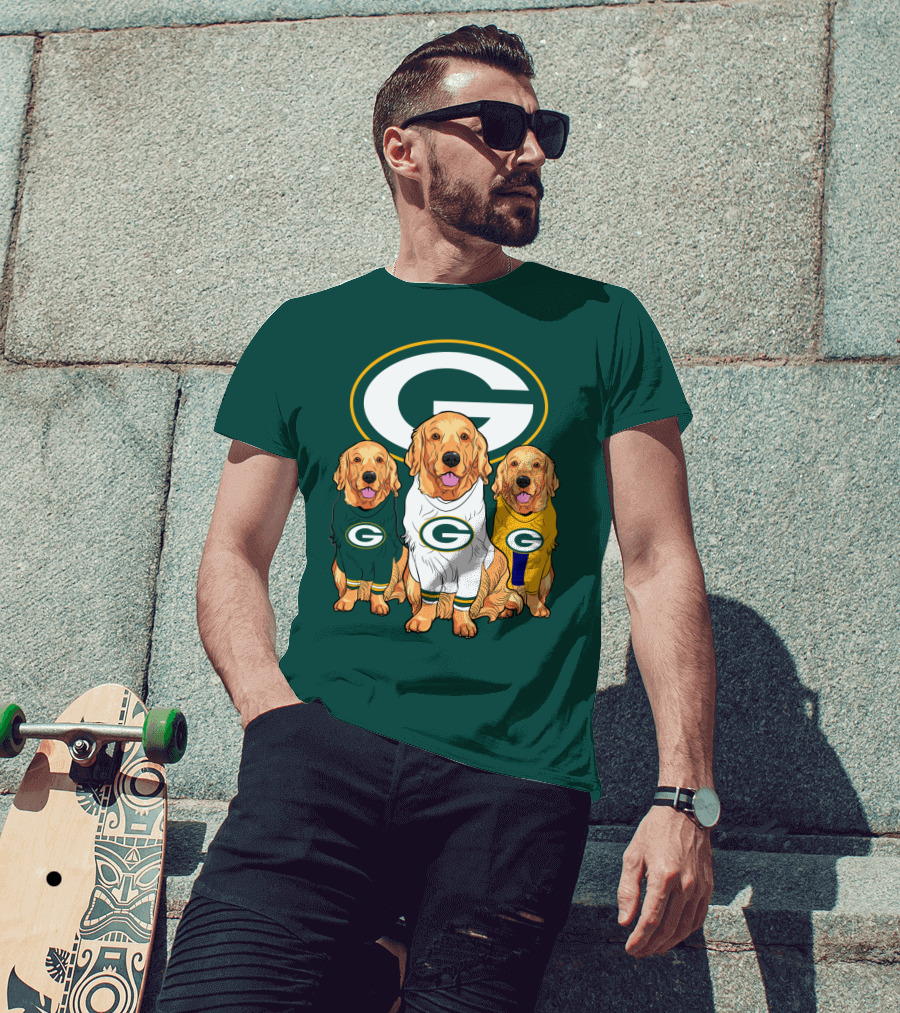 Green Bay Packers Golden Retriever Dog Trio T-Shirt