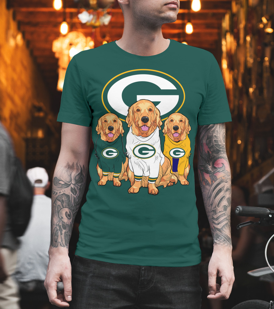 Green Bay Packers Golden Retriever Dog Trio T-Shirt