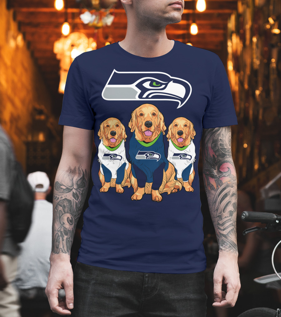 Seahawks Golden Retrievers Dogs In Team Jerseys T-Shirt