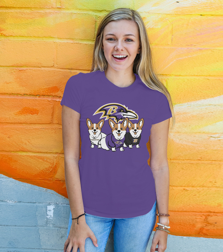 Baltimore Ravens Corgi Trio T-Shirt