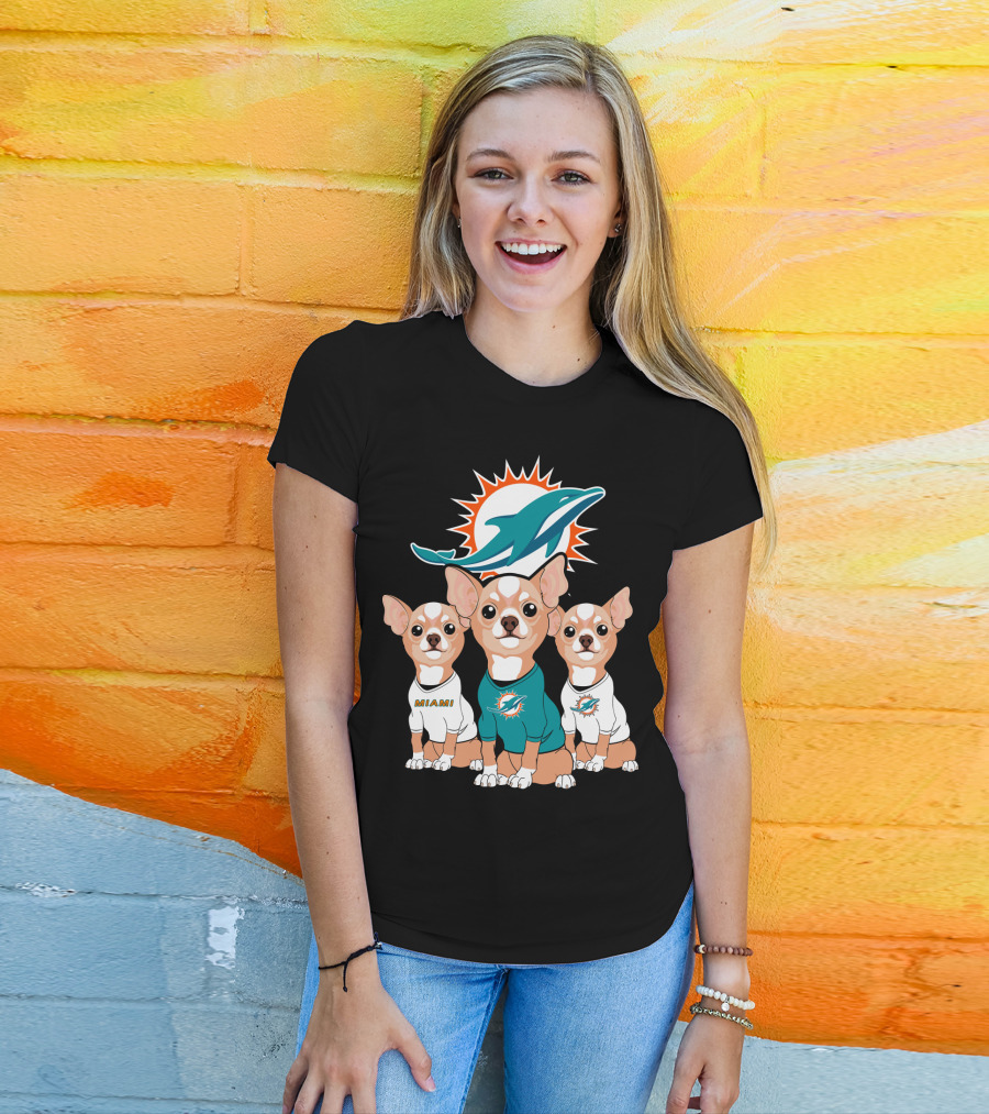 Miami Dolphins Chihuahua Trio T-Shirt