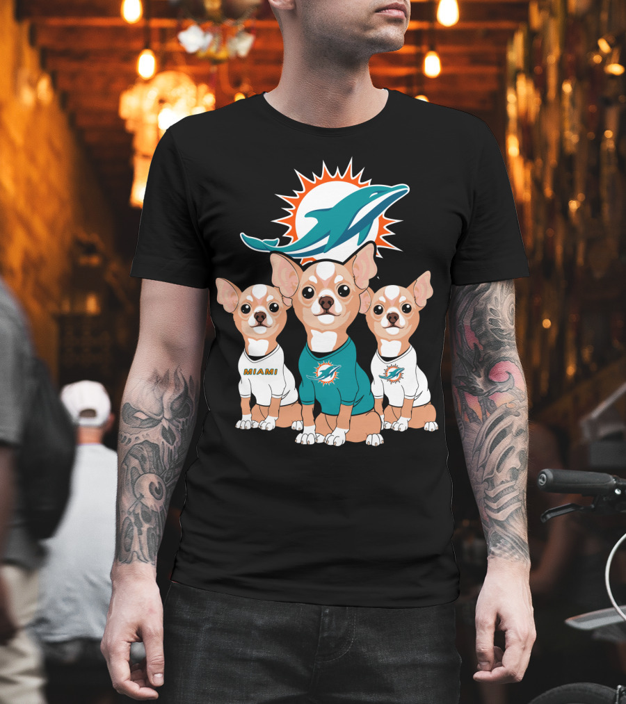 Miami Dolphins Chihuahua Trio T-Shirt