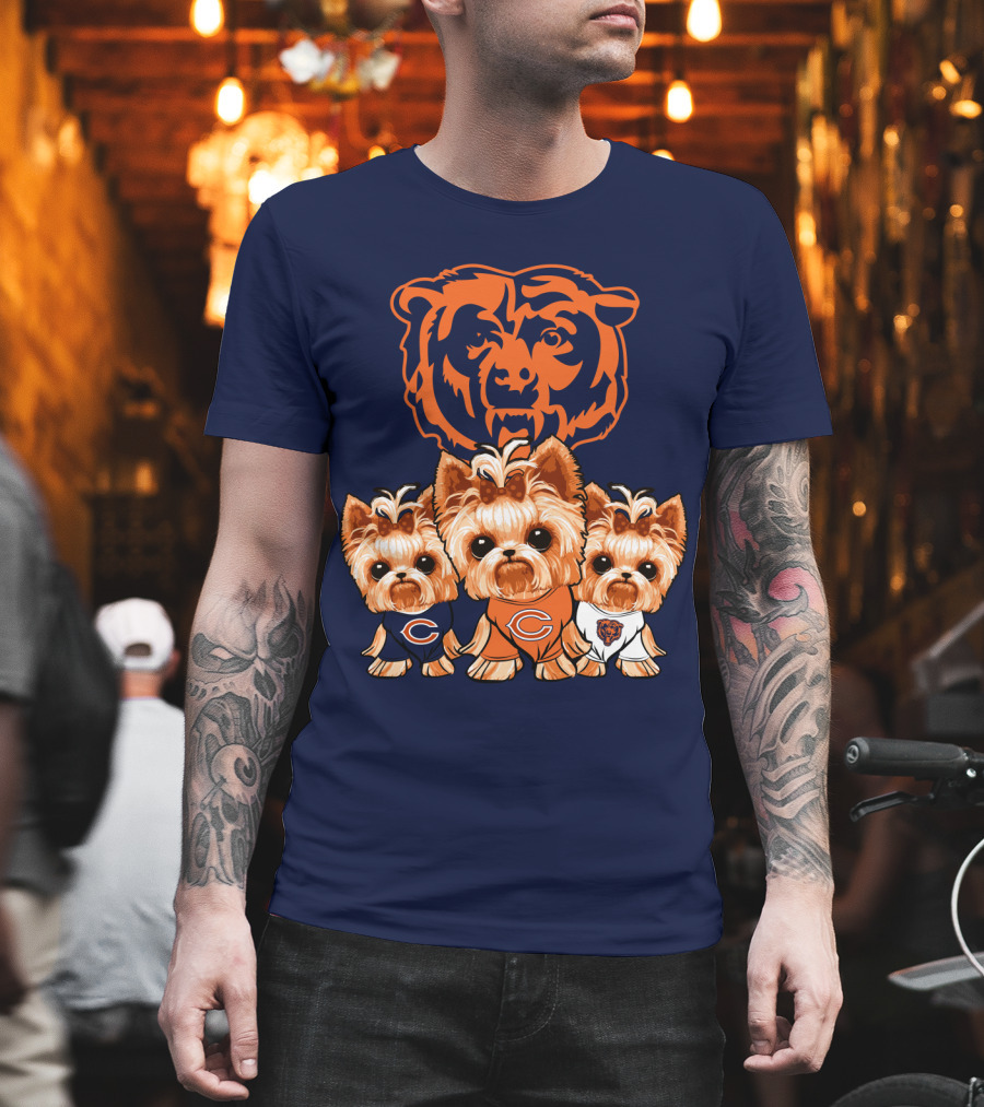 Chicago Bears Yorkshire Terrier Puppy Trio T-Shirt