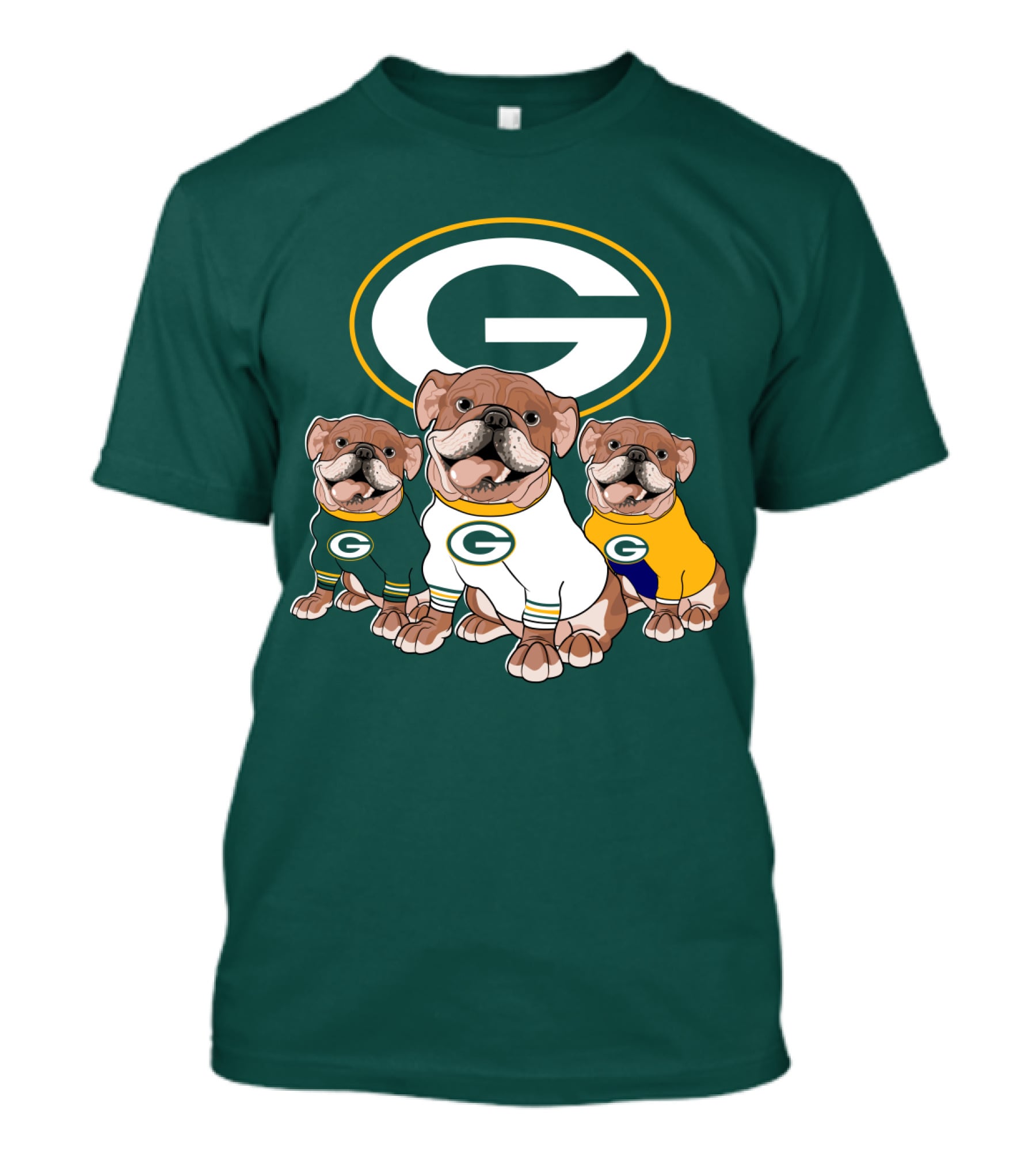 Bulldogs Wearing Green Bay Packers Jerseys T-Shirt