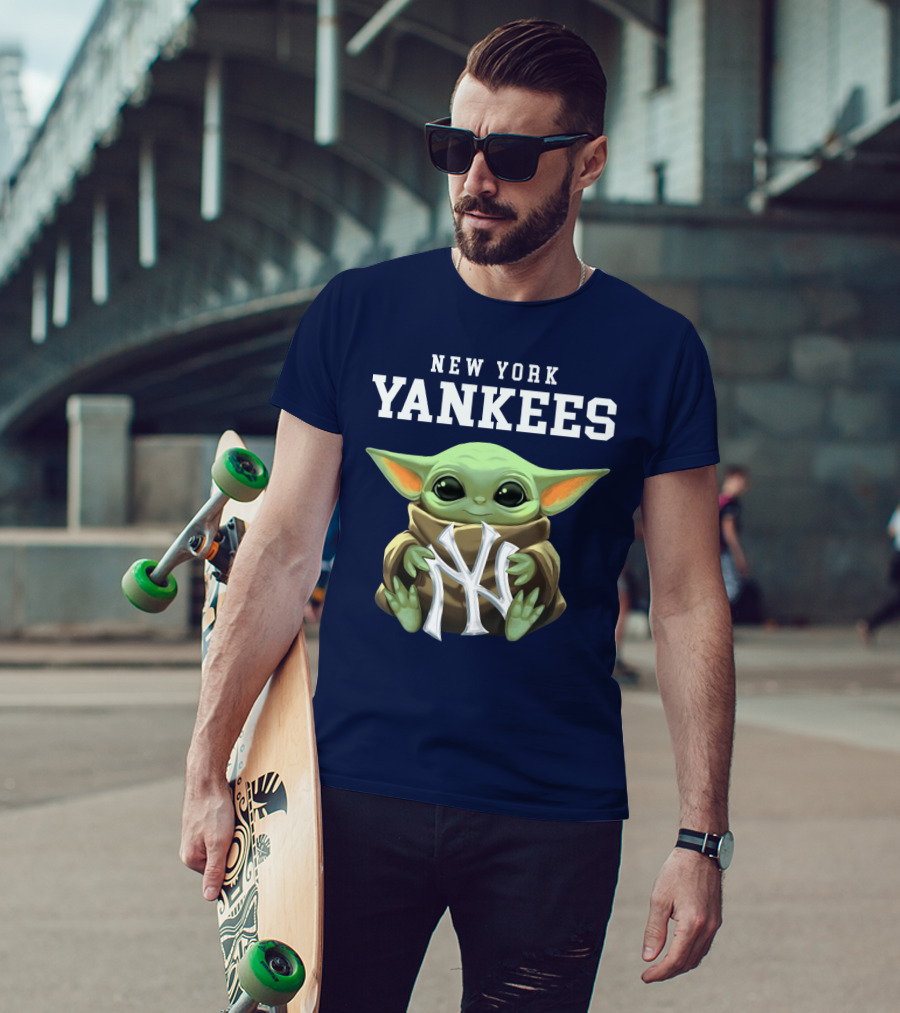 New York Yankees Baby Yoda Holding NY T-Shirt