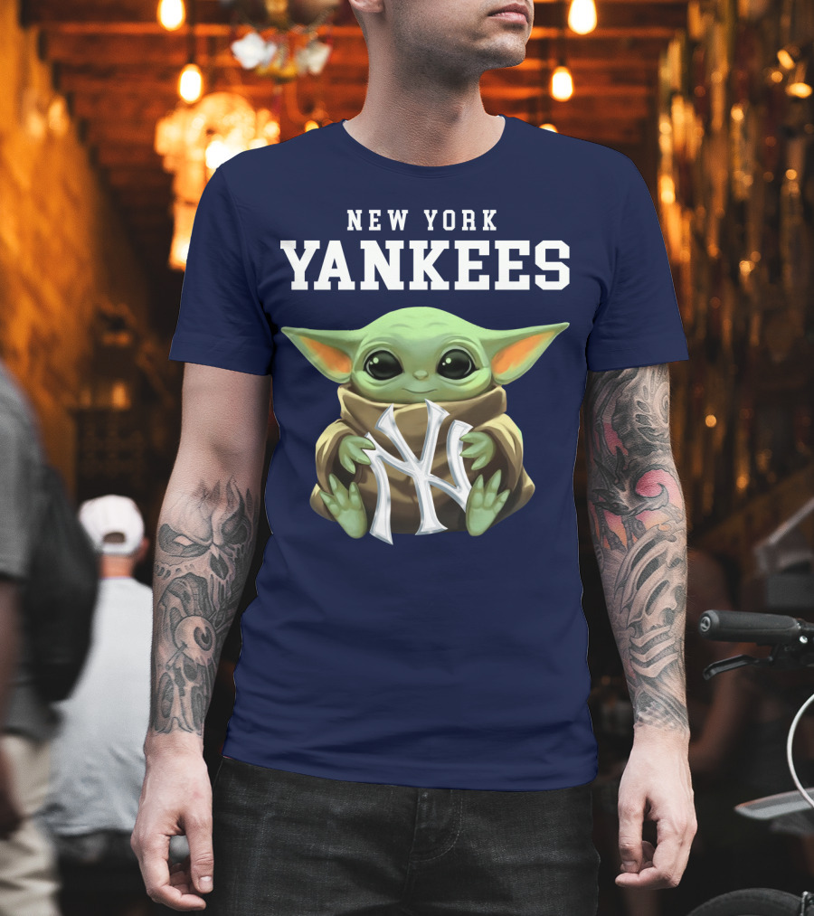 New York Yankees Baby Yoda Holding NY T-Shirt