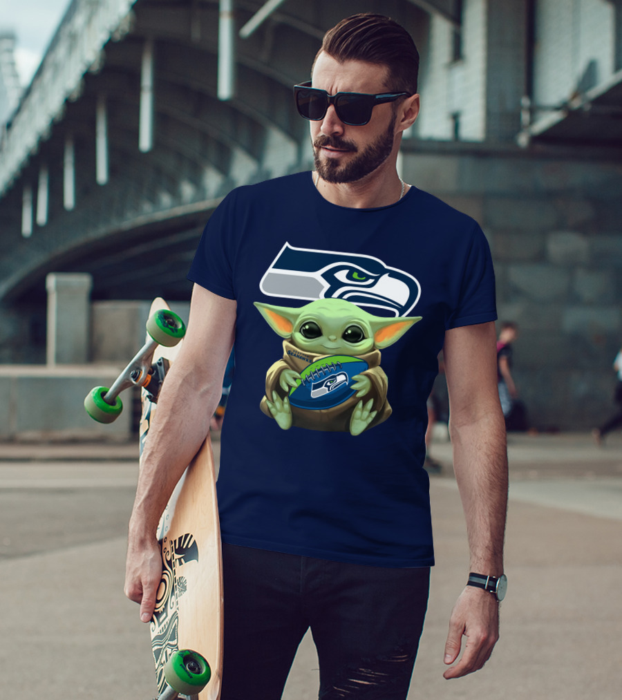 Baby Yoda Holding Seattle Seahawks Football Nfl T-Shirt