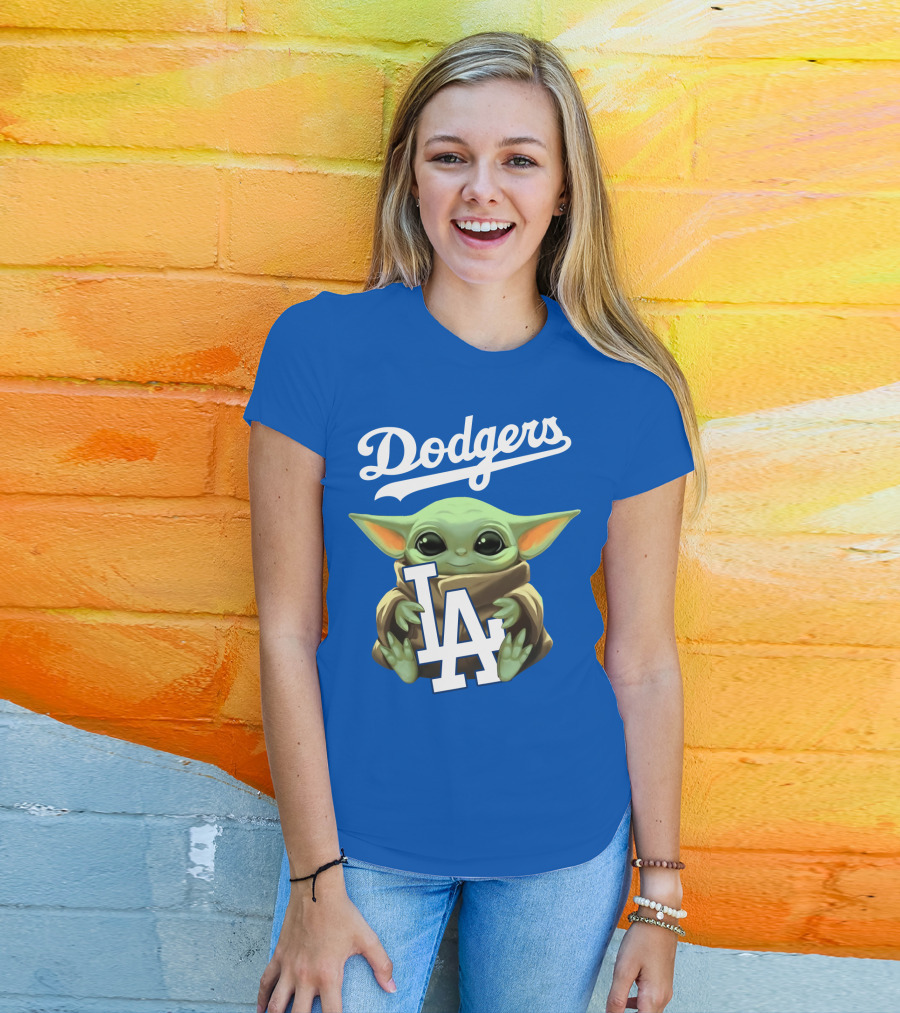 Dodgers Baby Yoda Holding La Team T-Shirt
