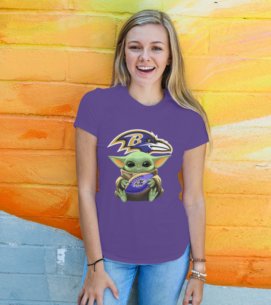 Baltimore Ravens Baby Yoda Football Fan T-Shirt