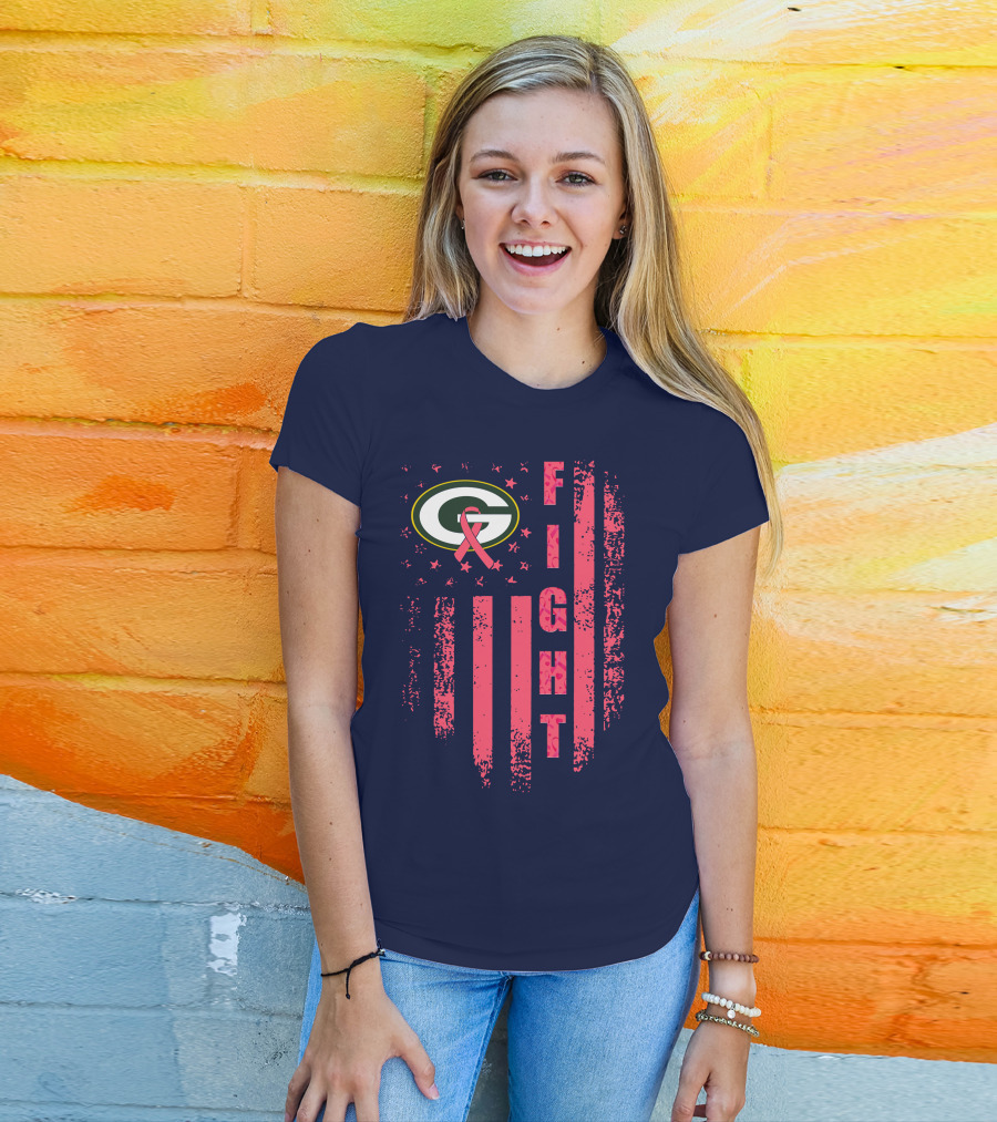 FIGHT Greenbay Pink Ribbon G Logo Stripes T-Shirt