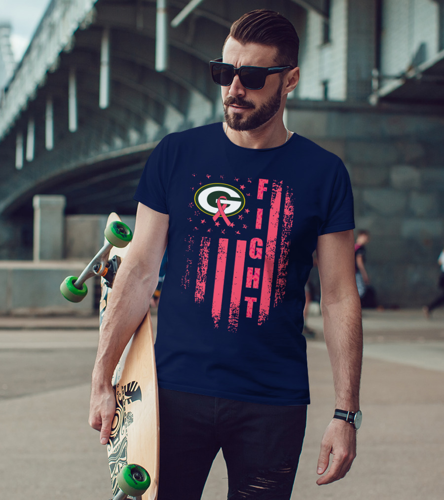FIGHT Greenbay Pink Ribbon G Logo Stripes T-Shirt