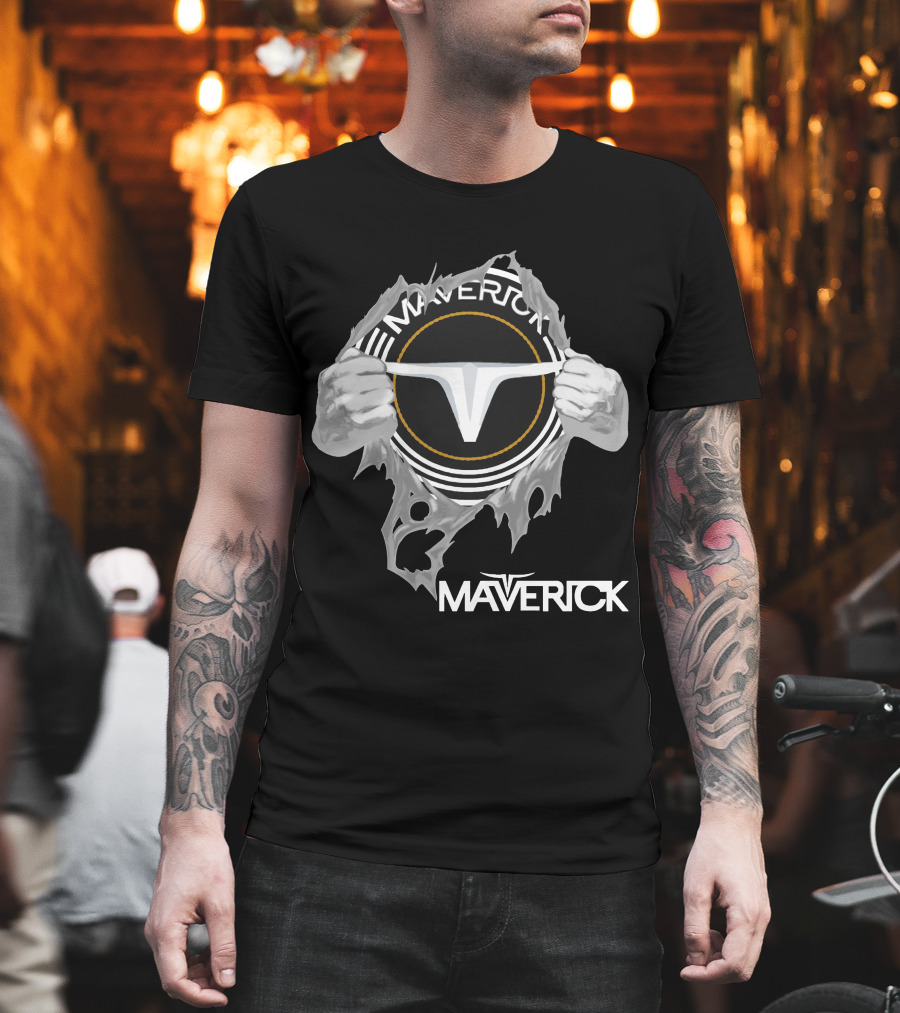 Maverick Logo With Hands Ripping Open T-Shirt