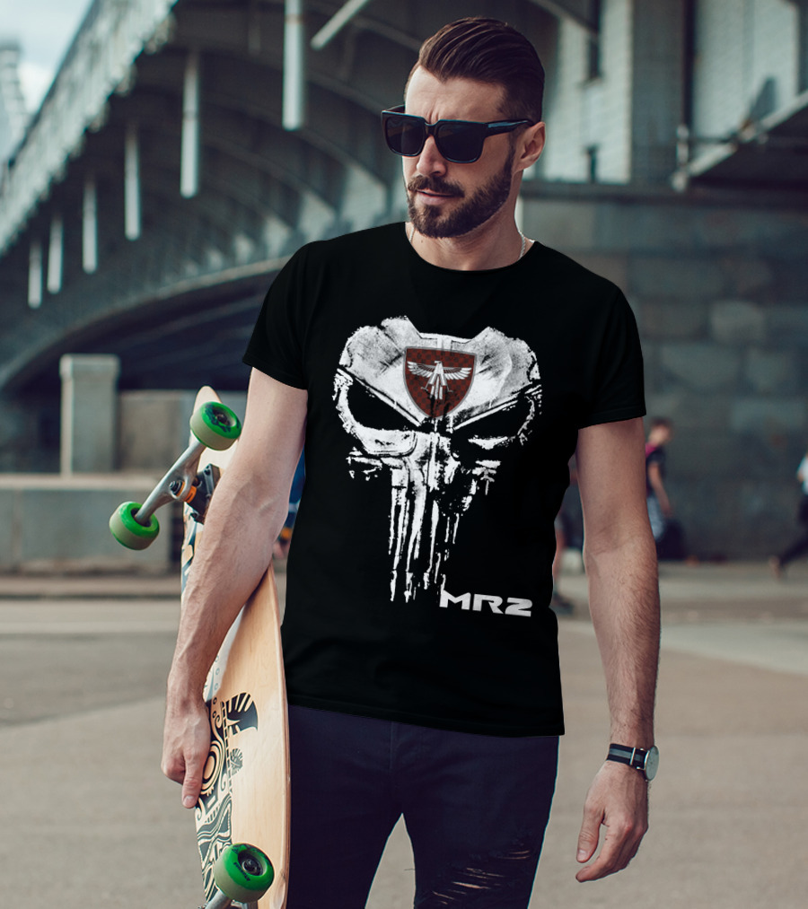 Mr2 Skull Emblem With Winged Shield Motif T-Shirt