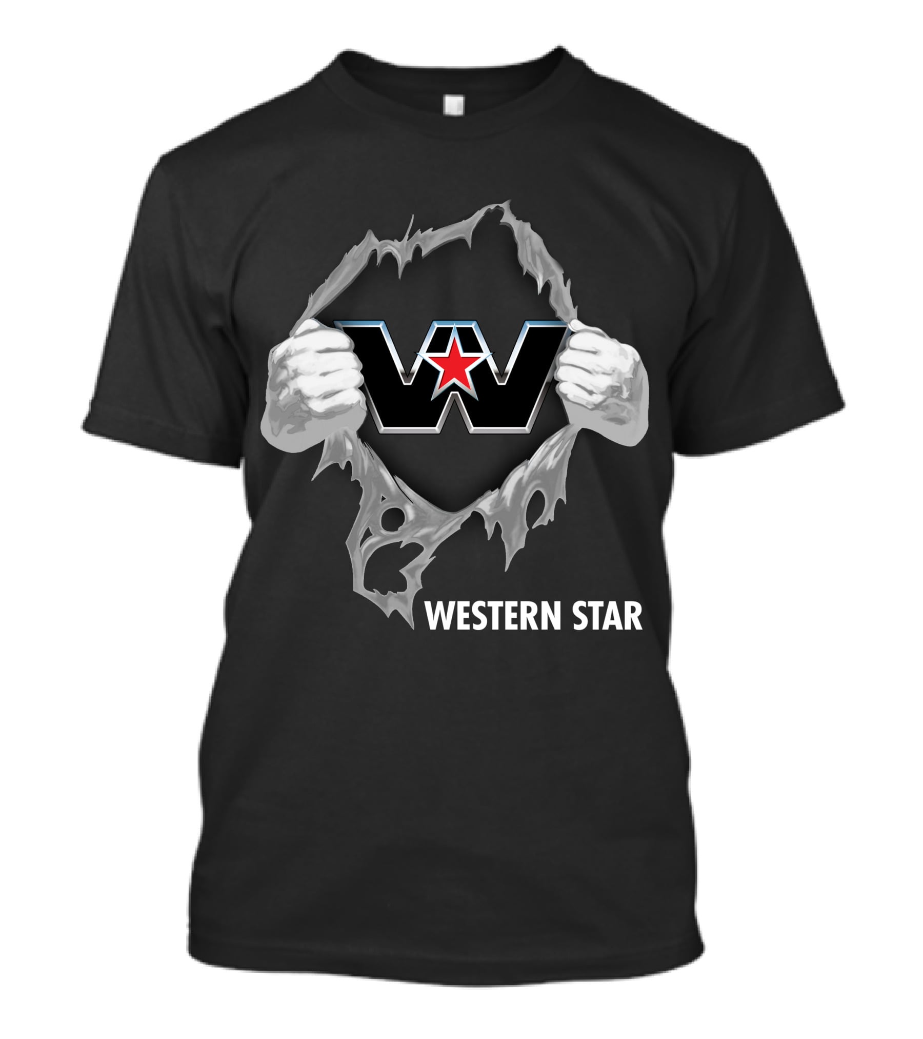 Western Star W Logo With Red Star And Hands T-Shirt