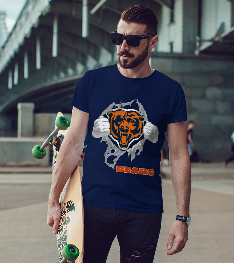 Chicago Bears Logo: Fierce Bear Ripping Through With Orange And Blue T-Shirt