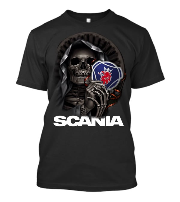 Scania Grim Reaper With Emblem And Hooded Skeleton T-Shirt