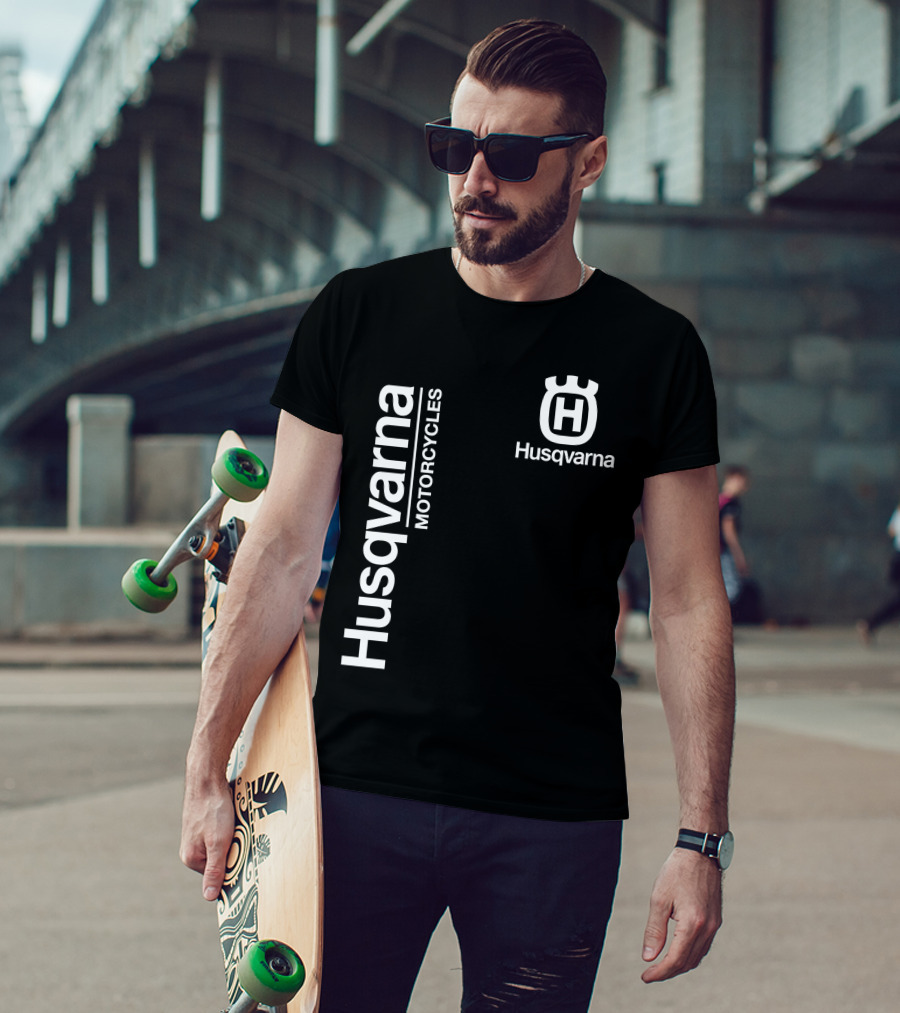 Husqvarna Motorcycles Vertical Text With Icon T-Shirt