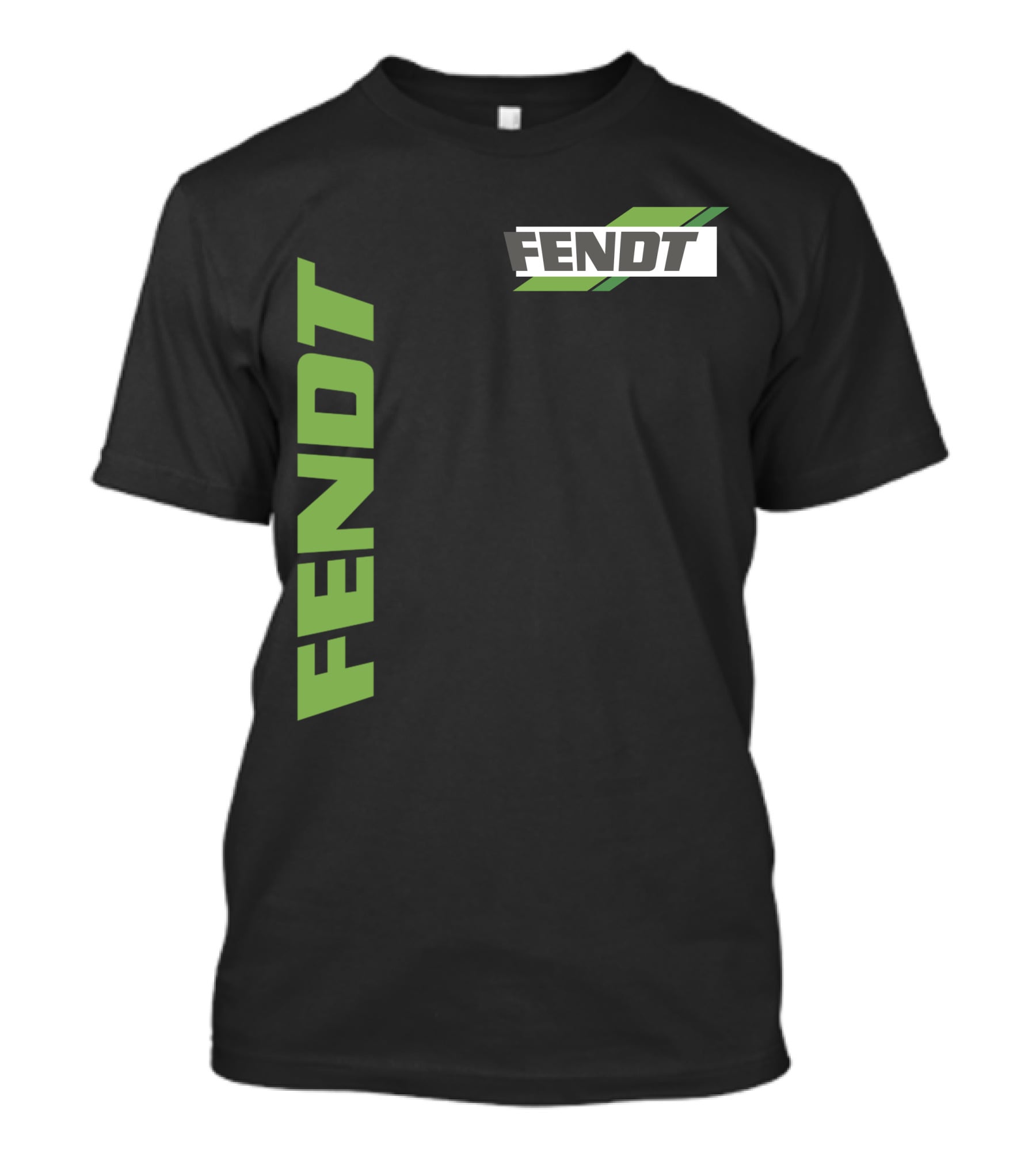 Fendt 02 Green Logo And Text On Black T-Shirt