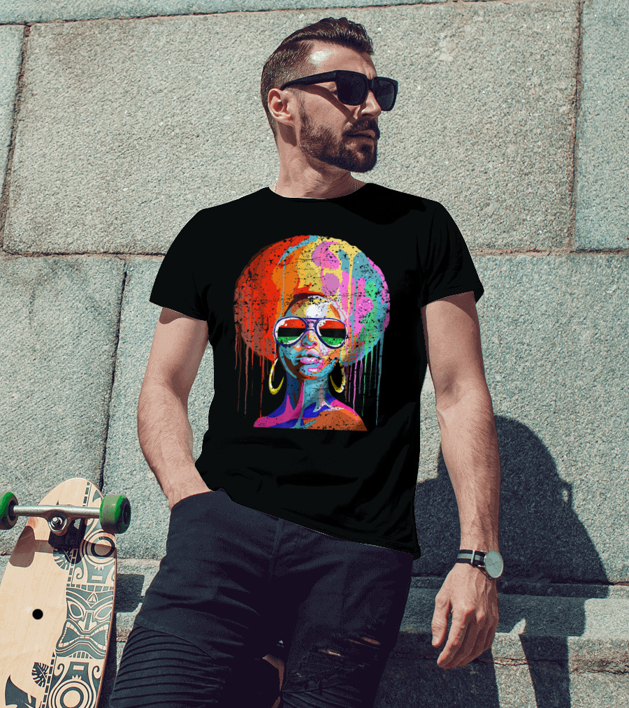 Black Queen Afro Melanin Sunglasses Drip T-Shirt