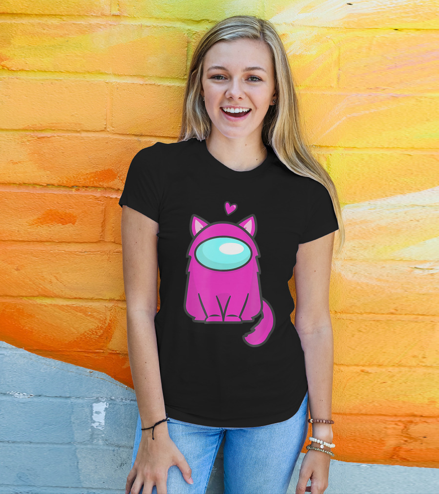 Cute Cat Astronaut Among Us Nerdy Girl Gamer T-Shirt