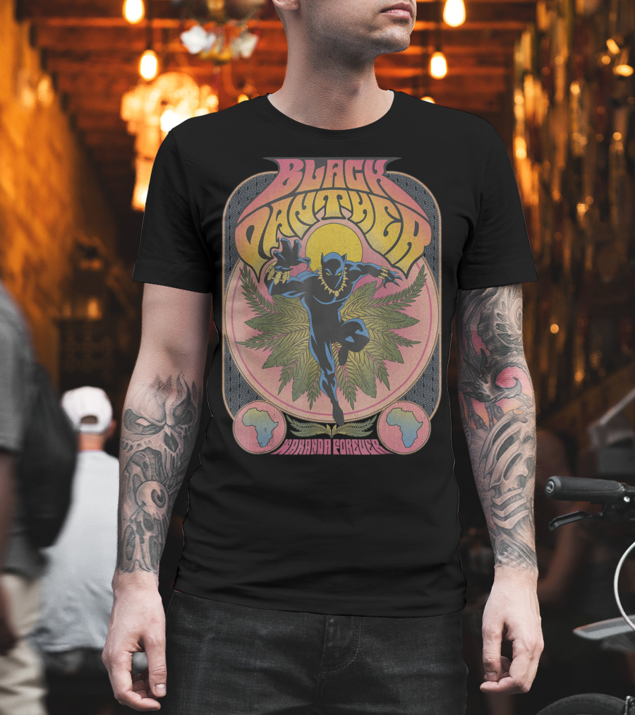 Black Panther Wakanda Forever 70's Style Psychedelic Vibrant T-Shirt