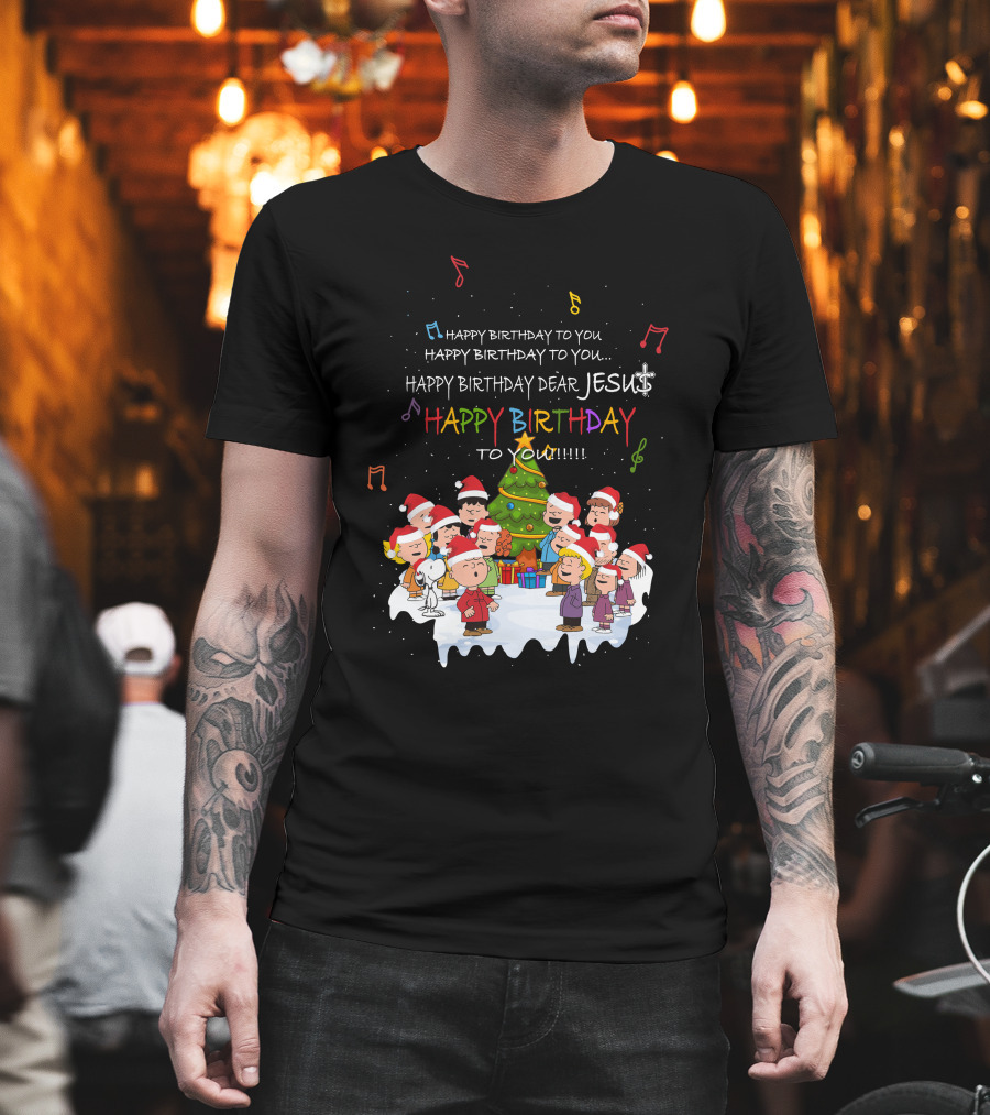 Happy Birthday Dear Jesus Peanuts Characters Christmas Caroling T-Shirt