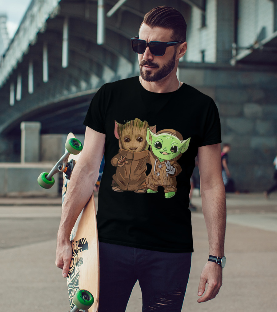 Only Today Baby Groot And Baby Yoda Peace Pals T-Shirt