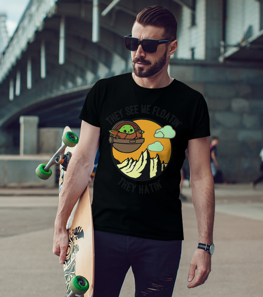 They See Me Floatin' They Hatin' Baby Yoda Landscape T-Shirt