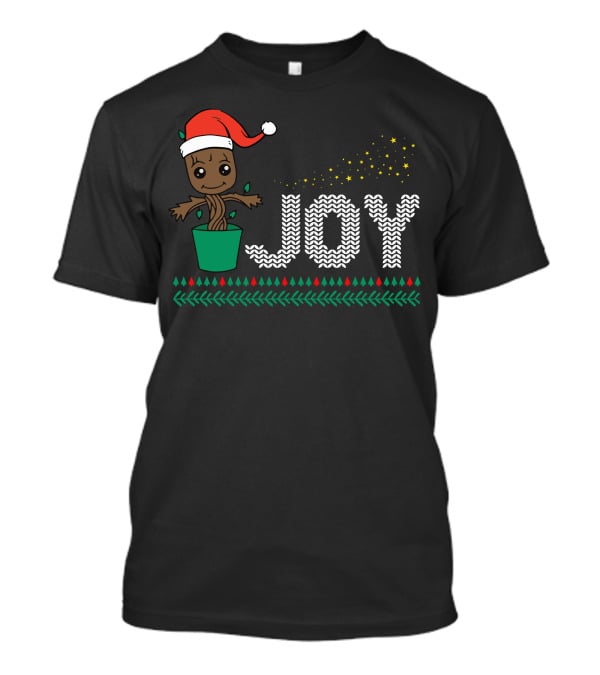 Joy Dancing Christmas Tree With Santa Hat And Stars T-Shirt