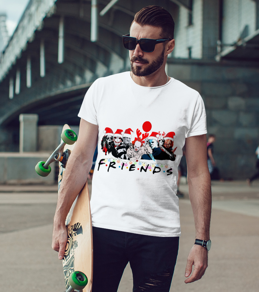 Friends Christmas Horror Icons Holiday Santa Hats T-Shirt