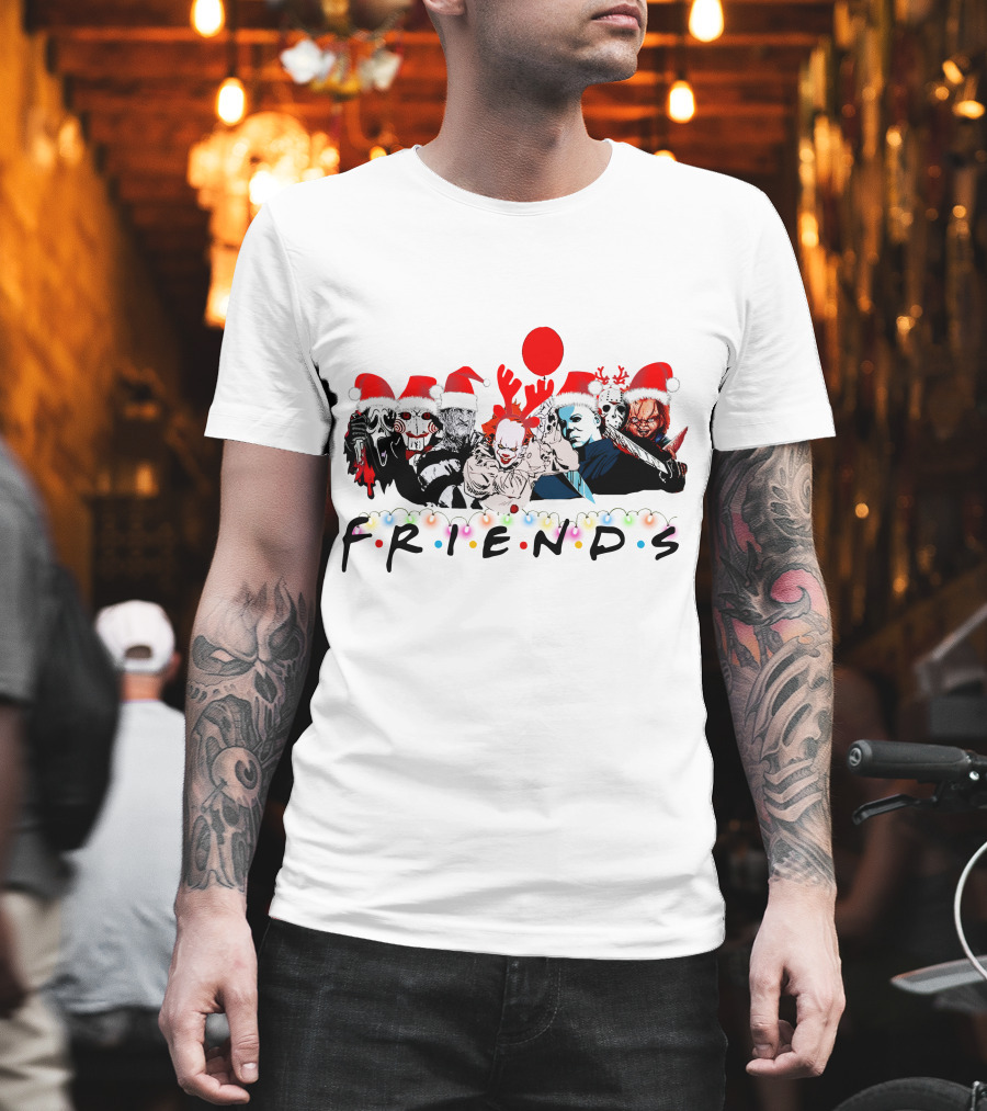Friends Christmas Horror Icons Holiday Santa Hats T-Shirt