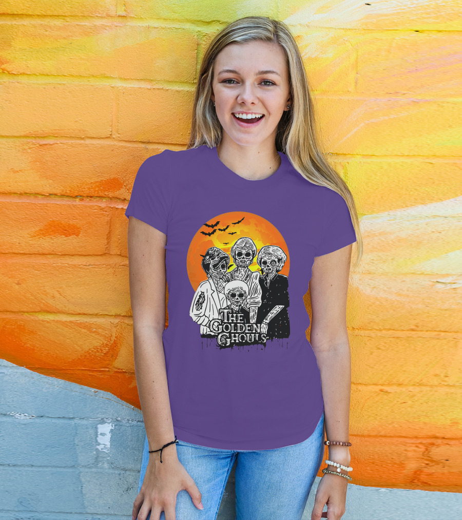 The Golden Ghouls Zombie Skeletons With Bats And Full Moon ZN385 T-Shirt