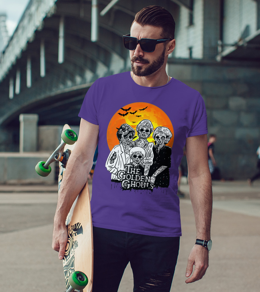The Golden Ghouls Zombie Skeletons With Bats And Full Moon ZN385 T-Shirt