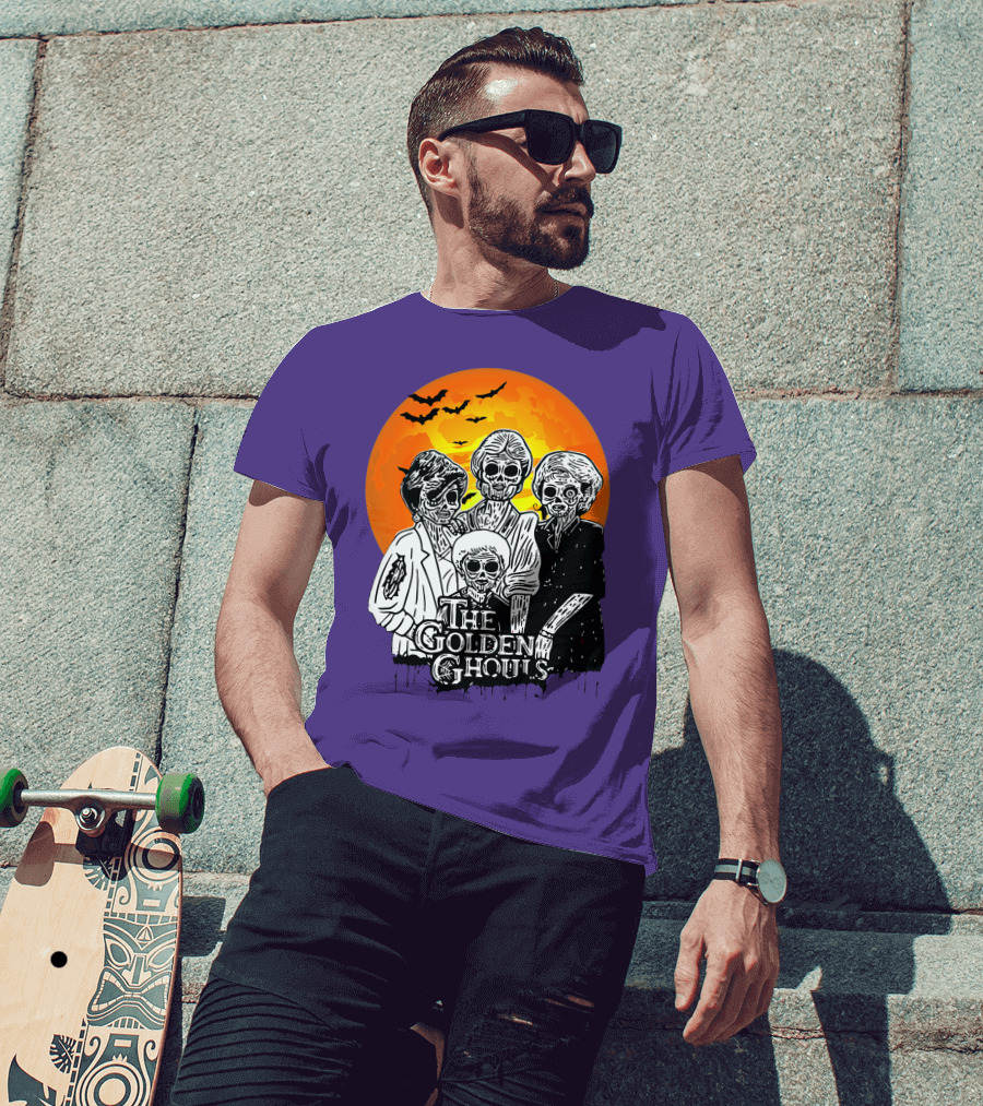 The Golden Ghouls Zombie Skeletons With Bats And Full Moon ZN385 T-Shirt