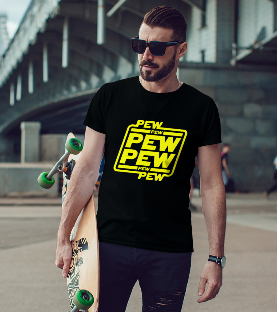 Pew Pew Pew Star Wars Bold Yellow Black Background Retro Style T-Shirt