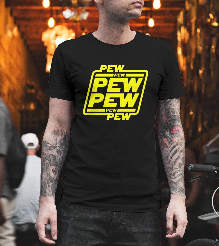 Pew Pew Pew Star Wars Bold Yellow Black Background Retro Style T-Shirt