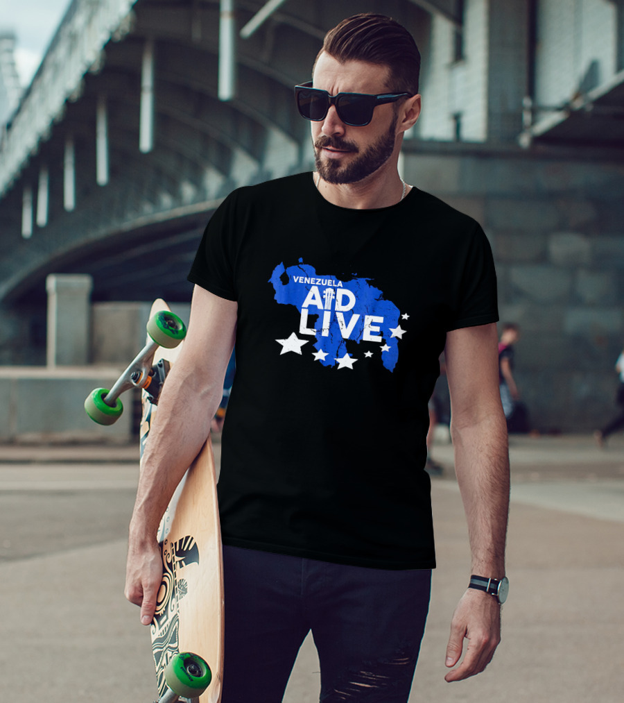 Venezuela Aid Live Blue Map And Stars T-Shirt