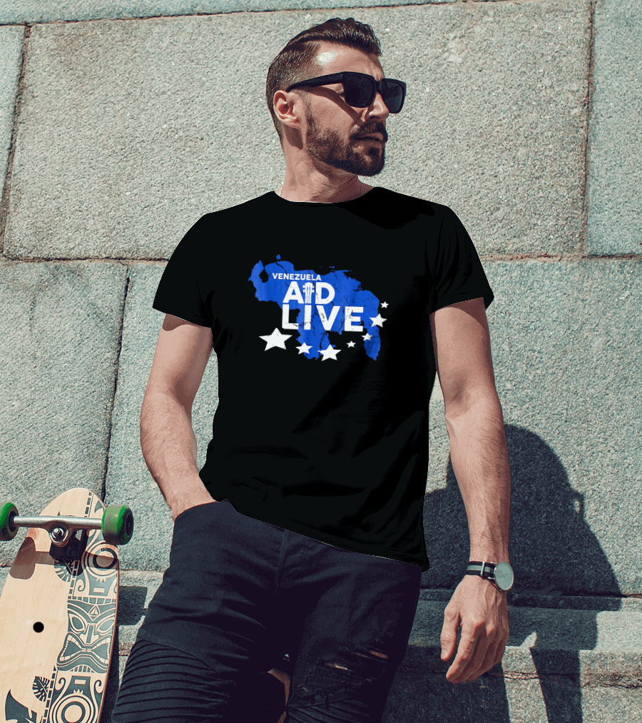 Venezuela Aid Live Blue Map And Stars T-Shirt