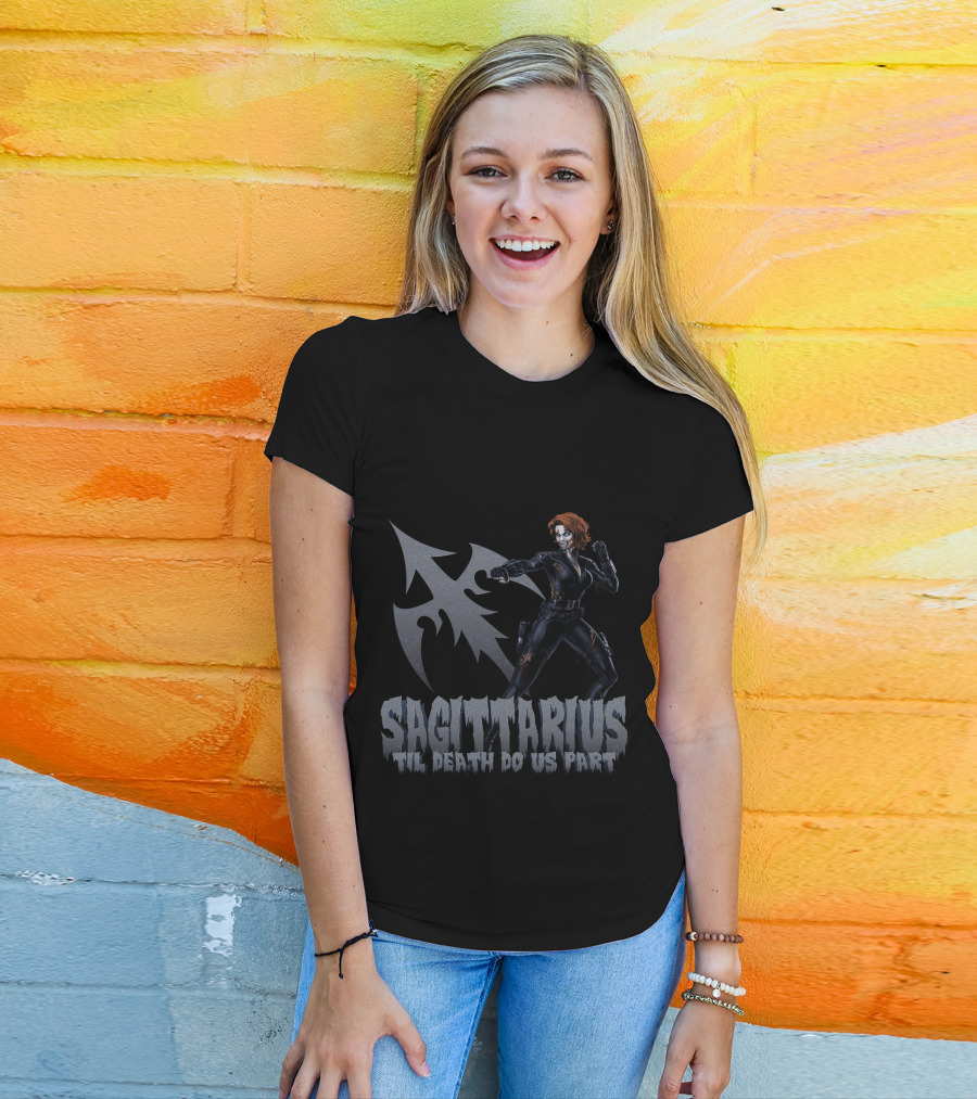 Sagittarius 'Til Death Do Us Part Black Widow Marvel Fans T-Shirt