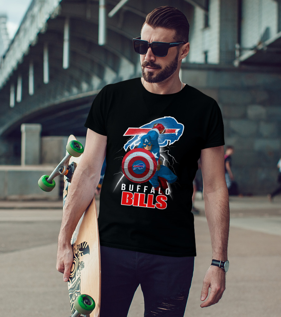 Captain America Buffalo Bills Nfl Superhero Collaboration T-Shirt