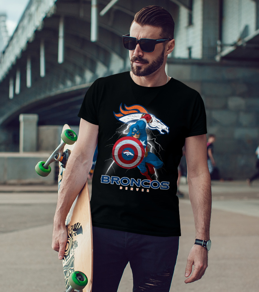 Broncos Denver Captain America Shield Nfl Crossover T-Shirt