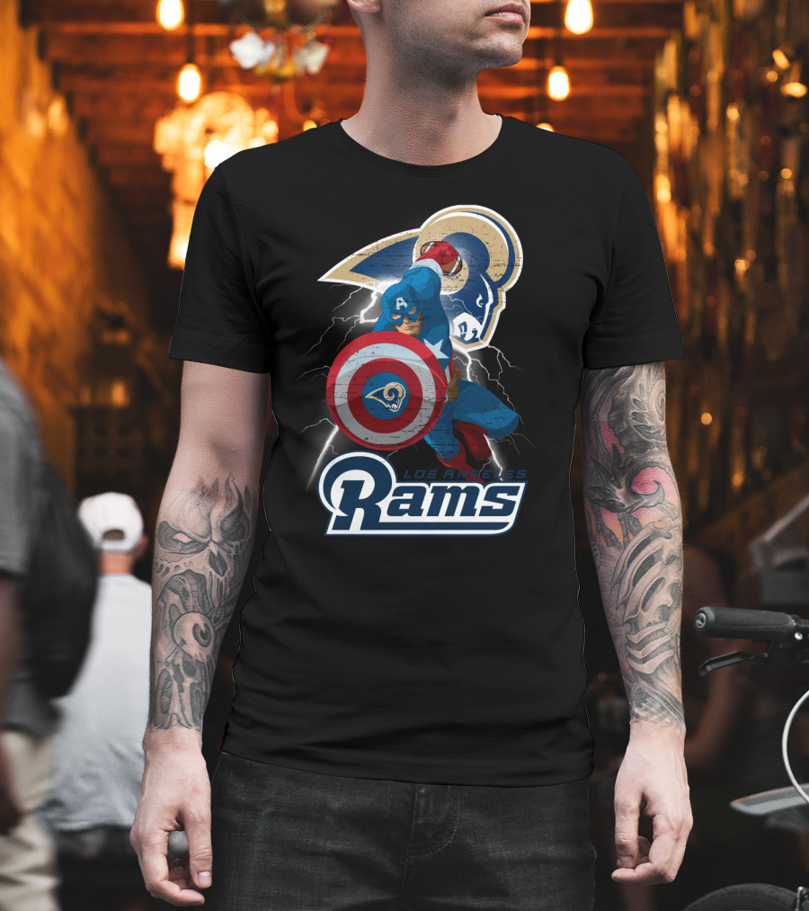 Captain America Rams Los Angeles Nfl Football Shield Hero Crossover T-Shirt