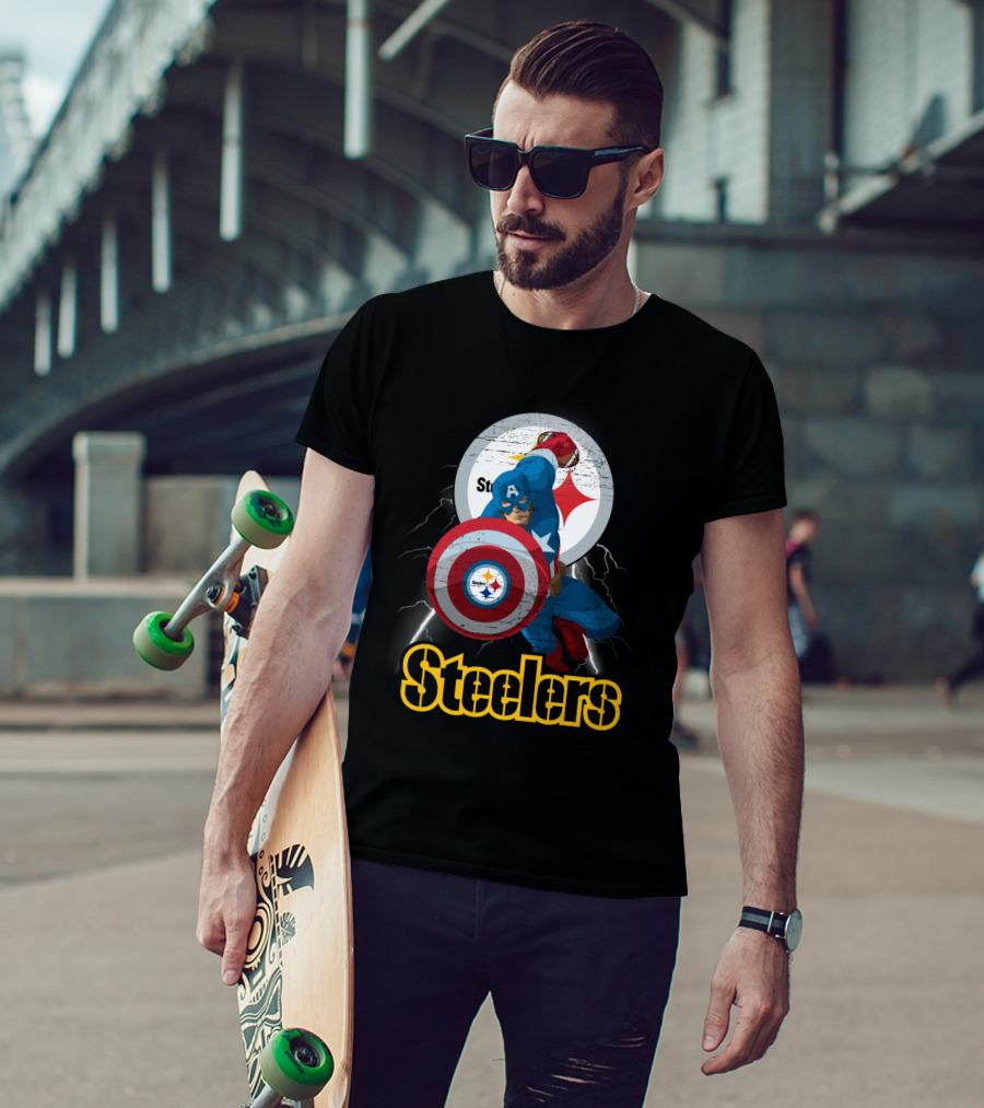 Captain America Steelers Nfl Logo With Shield And Helmet T-Shirt