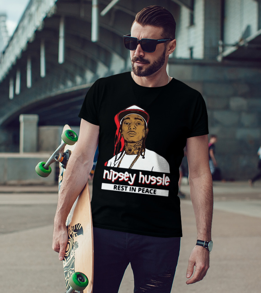 Nipsey Hussle Rest In Peace Black And White Portrait With Red Highlight T-Shirt