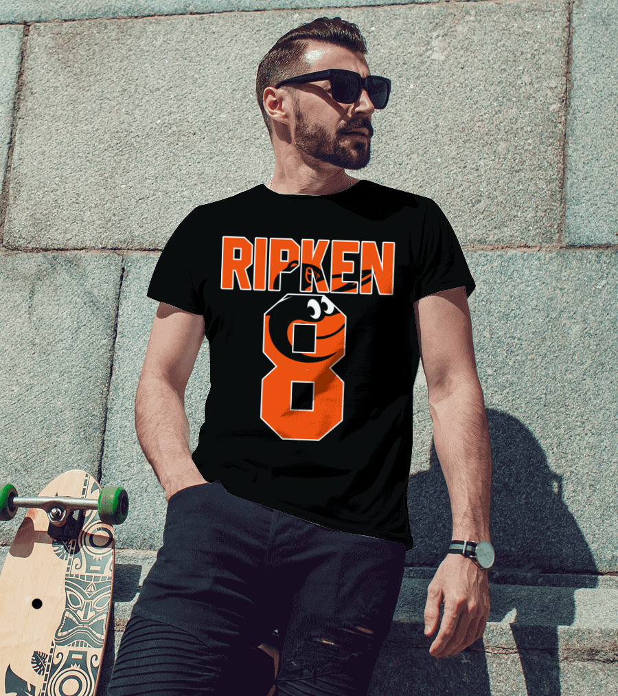 Ripken 8 Baltimore Orioles Cal Ripken Jr Majestic Baseball Number T-Shirt