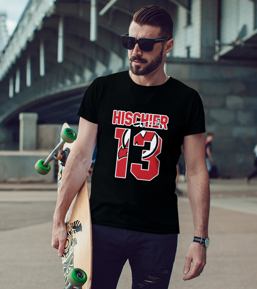 Hischier 13 New Jersey Devils NHL Logo Analysis T-Shirt