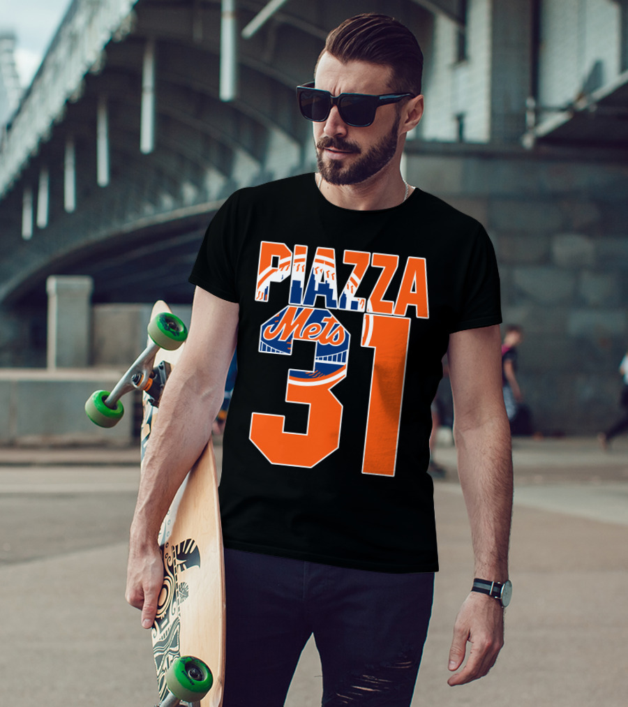 Piazza 31 New York Mets Retro Logo Baseball Memorabilia T-Shirt