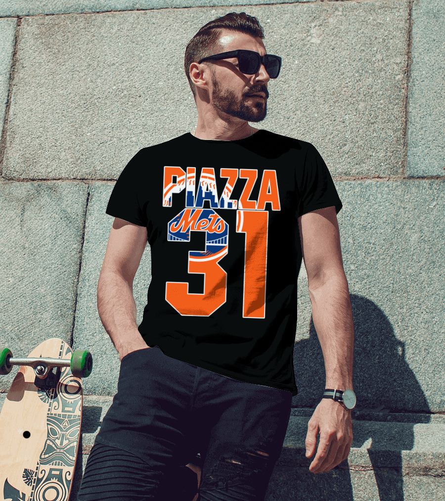 Piazza 31 New York Mets Retro Logo Baseball Memorabilia T-Shirt