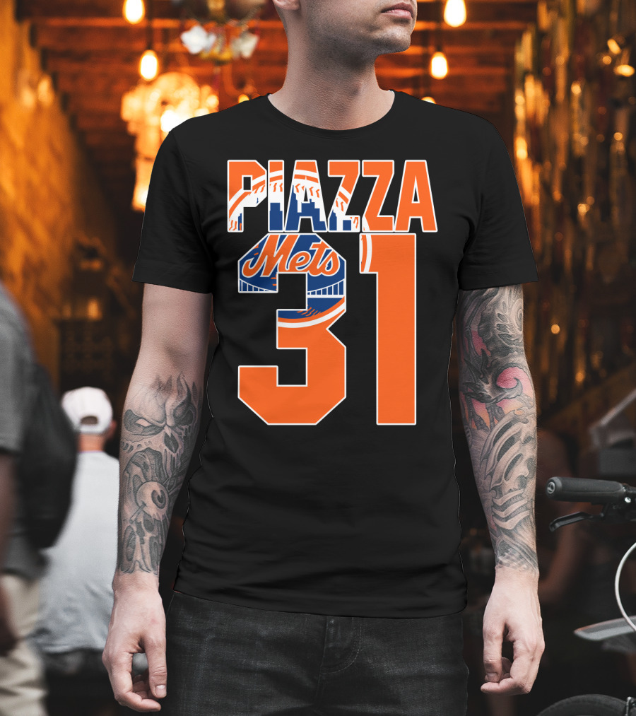 Piazza 31 New York Mets Retro Logo Baseball Memorabilia T-Shirt