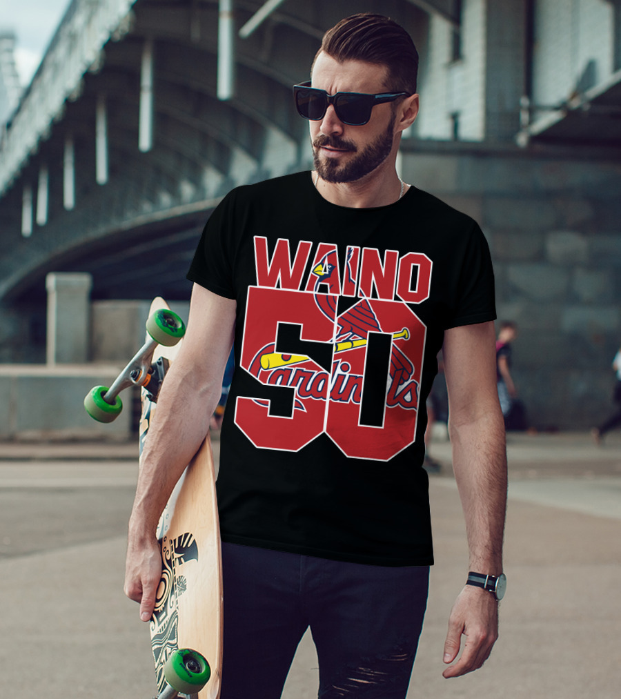 Waino 50 St. Louis Cardinals Iconic Logo Adam Wainwright T-Shirt